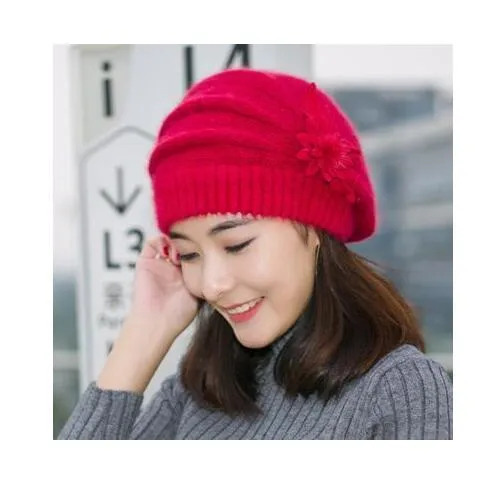 Flower and Leaves Cute Casual Warm Wool Knitted Winter Beanie