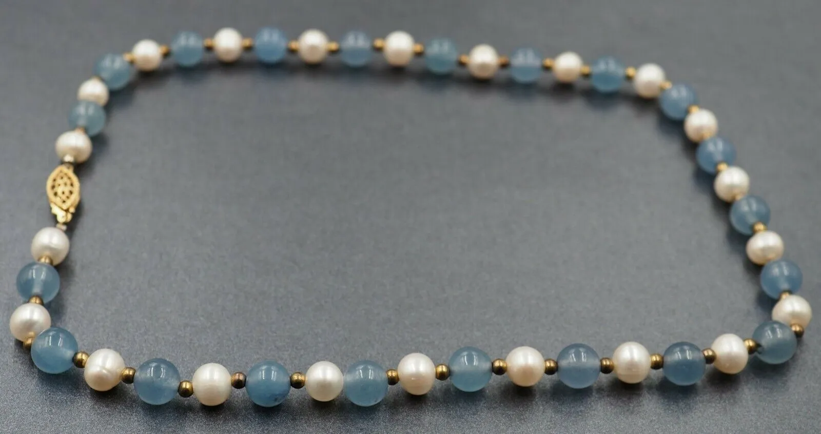 Freshwater Pearl & Dyed Blue Jadeite Necklace