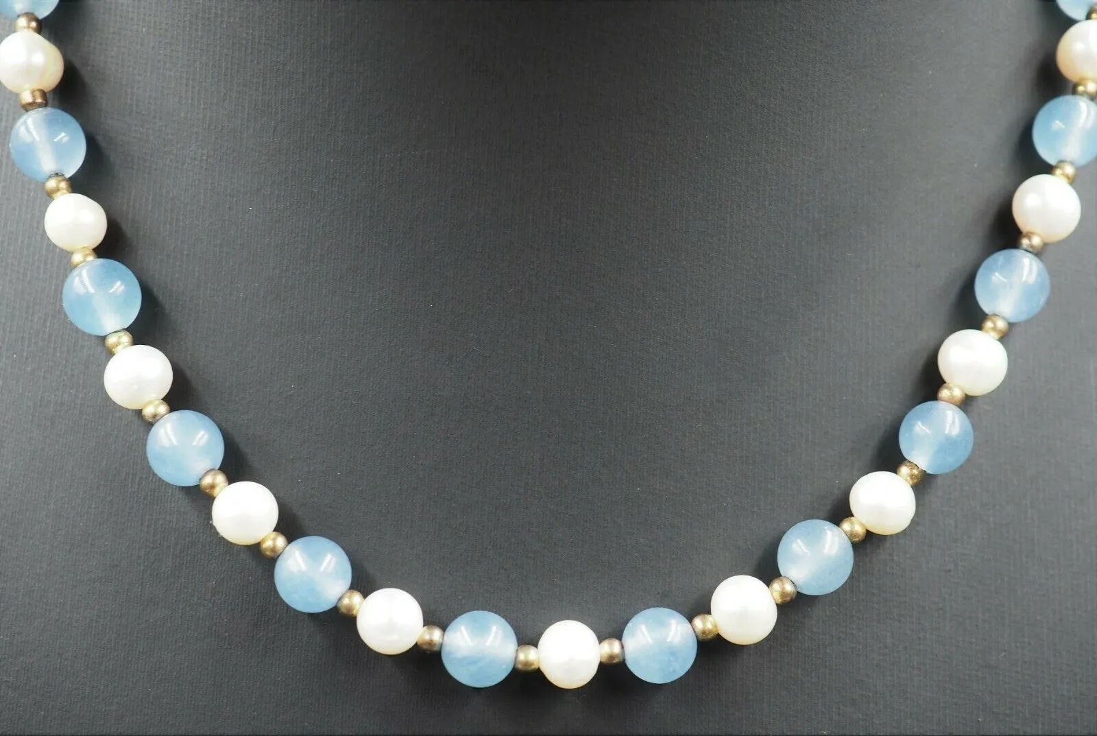Freshwater Pearl & Dyed Blue Jadeite Necklace