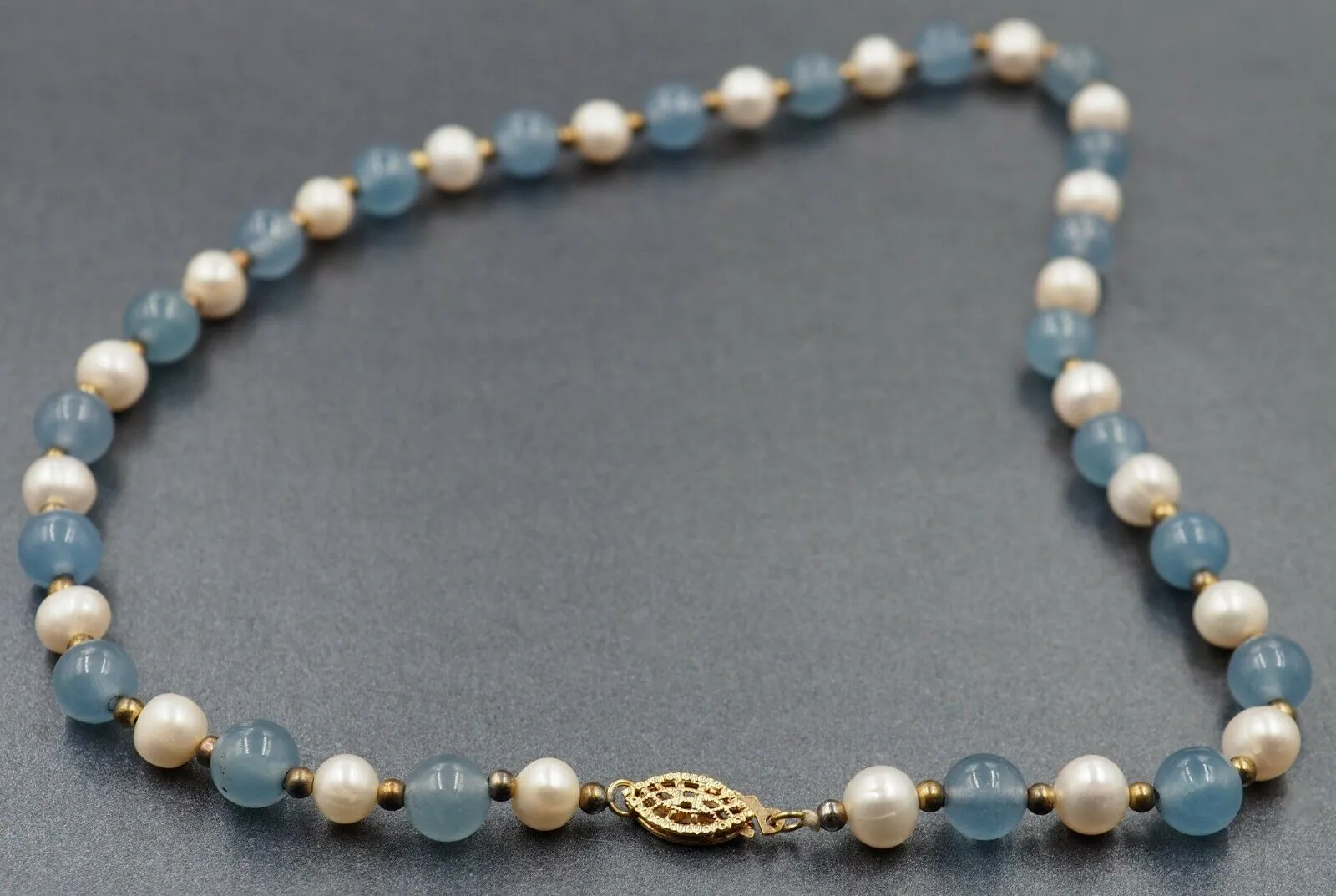 Freshwater Pearl & Dyed Blue Jadeite Necklace