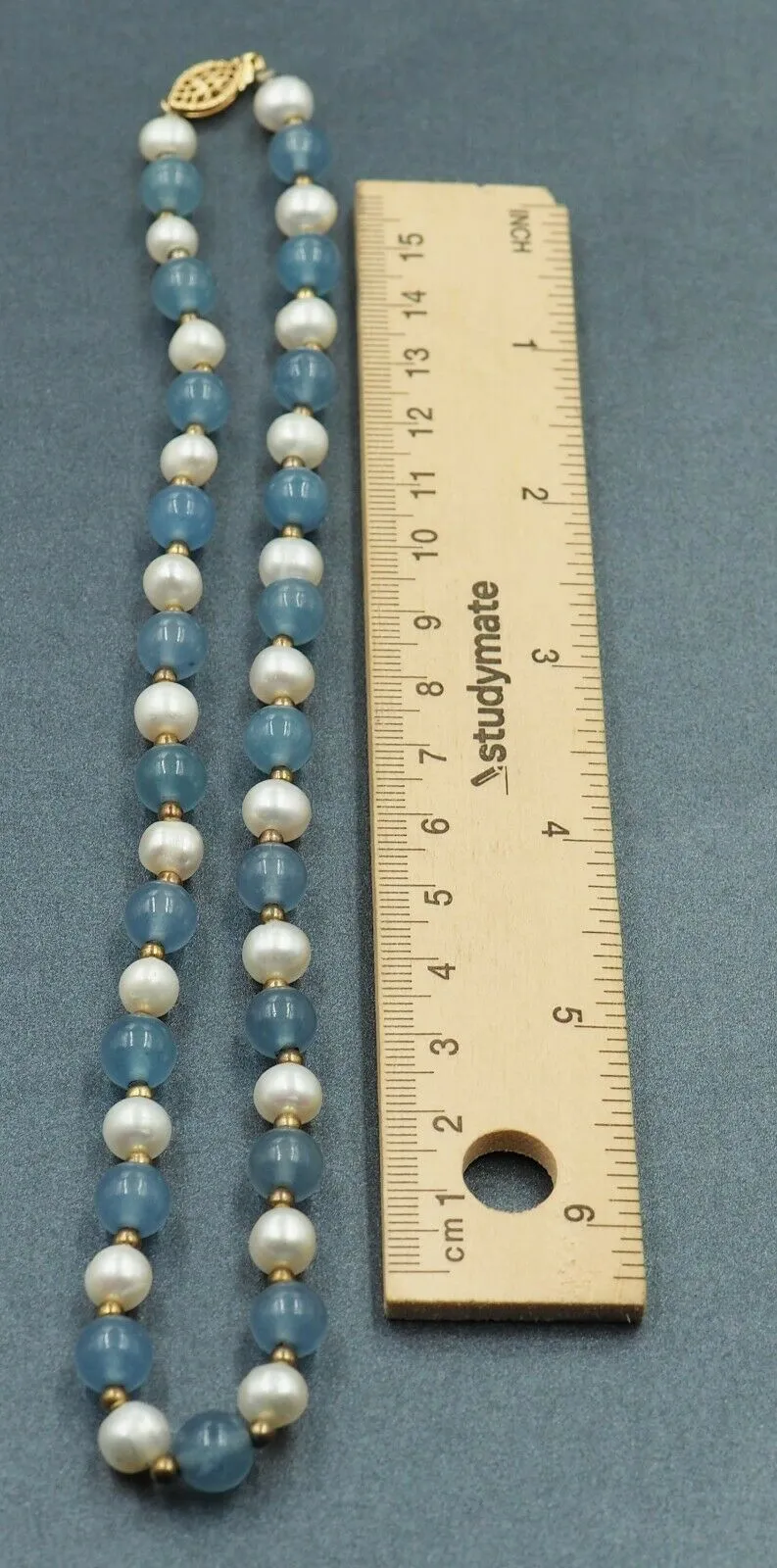 Freshwater Pearl & Dyed Blue Jadeite Necklace