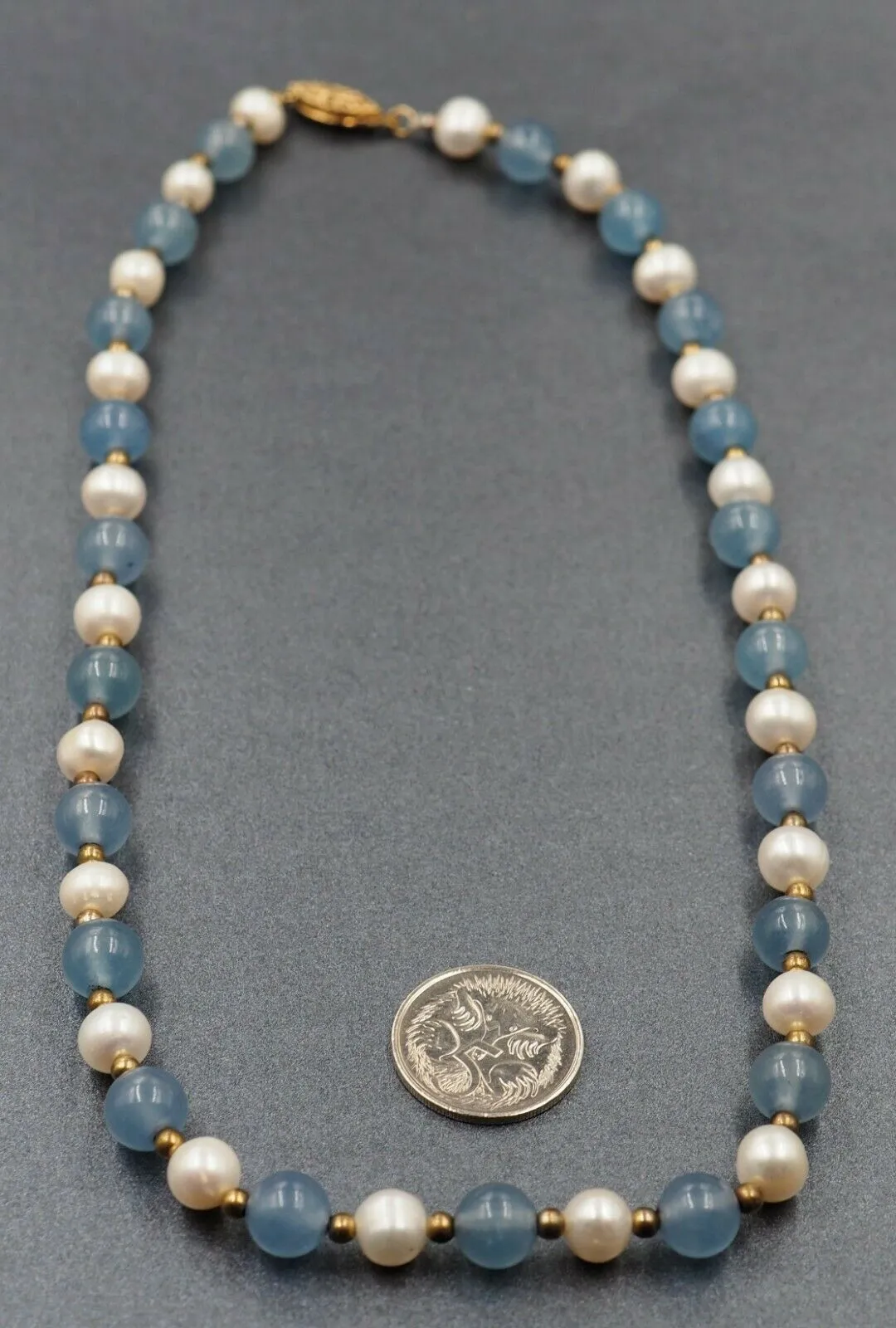 Freshwater Pearl & Dyed Blue Jadeite Necklace