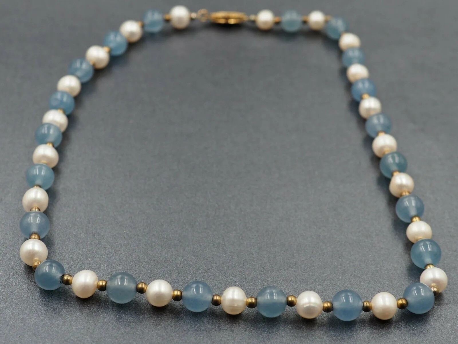 Freshwater Pearl & Dyed Blue Jadeite Necklace