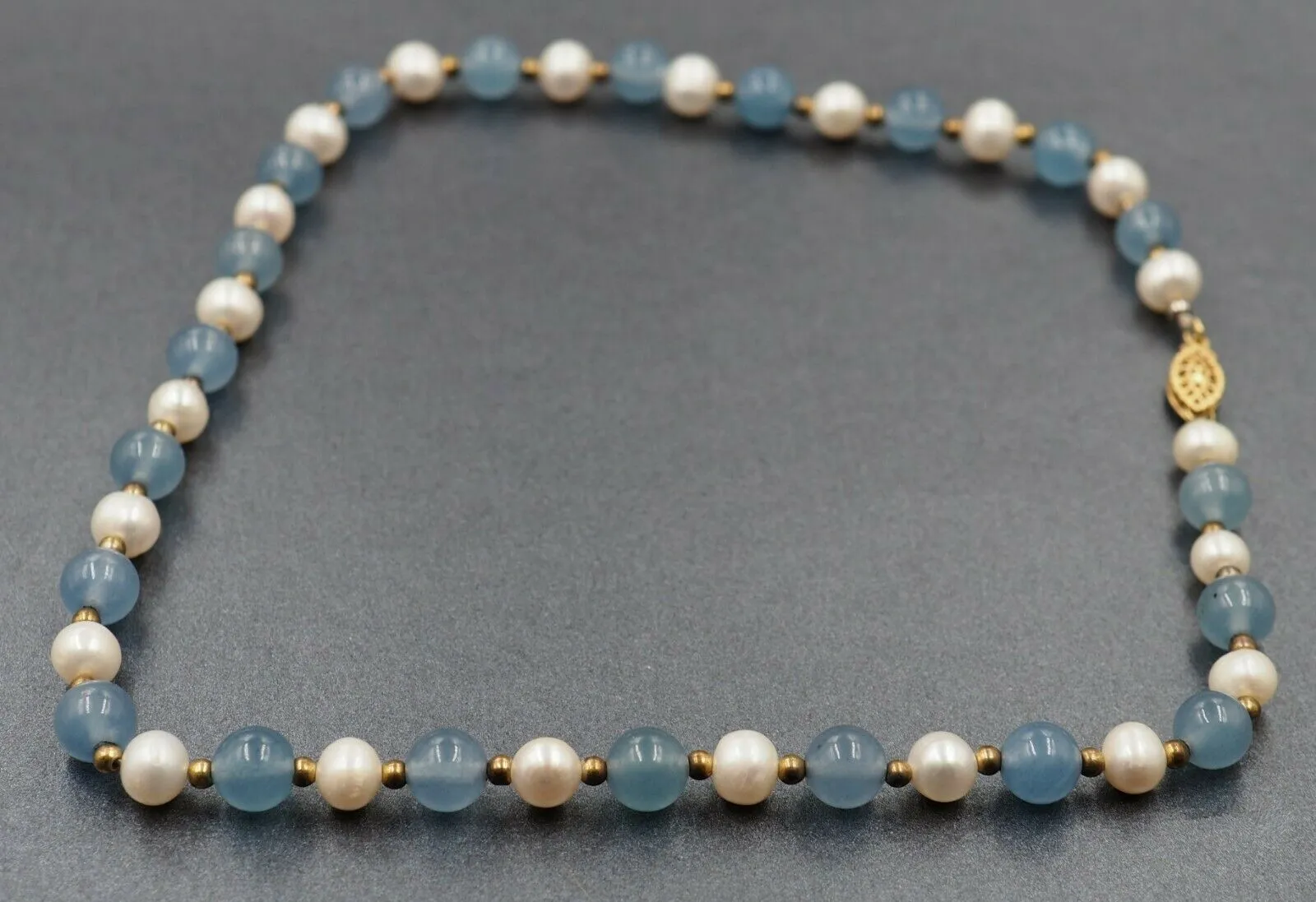 Freshwater Pearl & Dyed Blue Jadeite Necklace