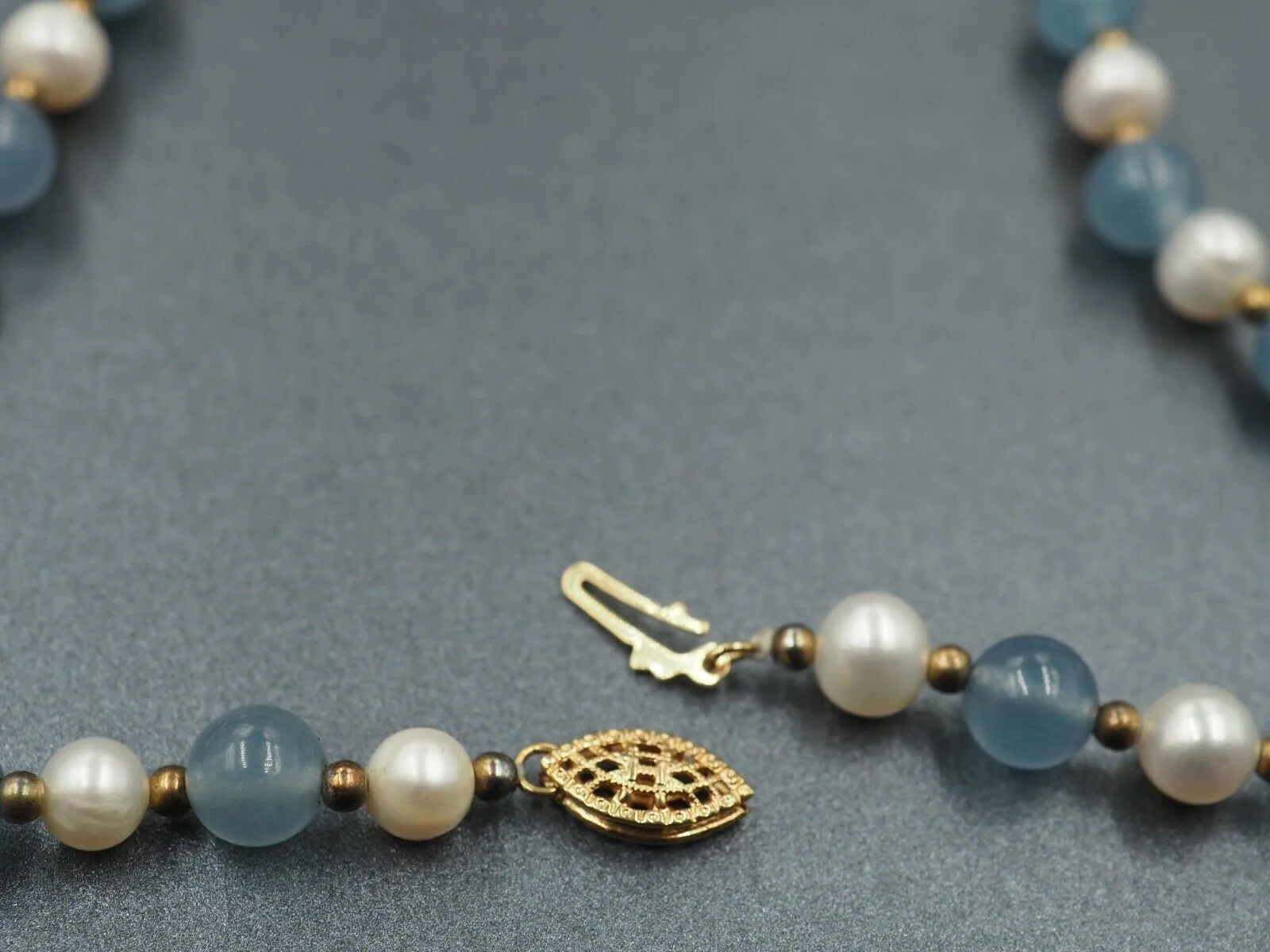 Freshwater Pearl & Dyed Blue Jadeite Necklace