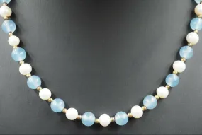 Freshwater Pearl & Dyed Blue Jadeite Necklace