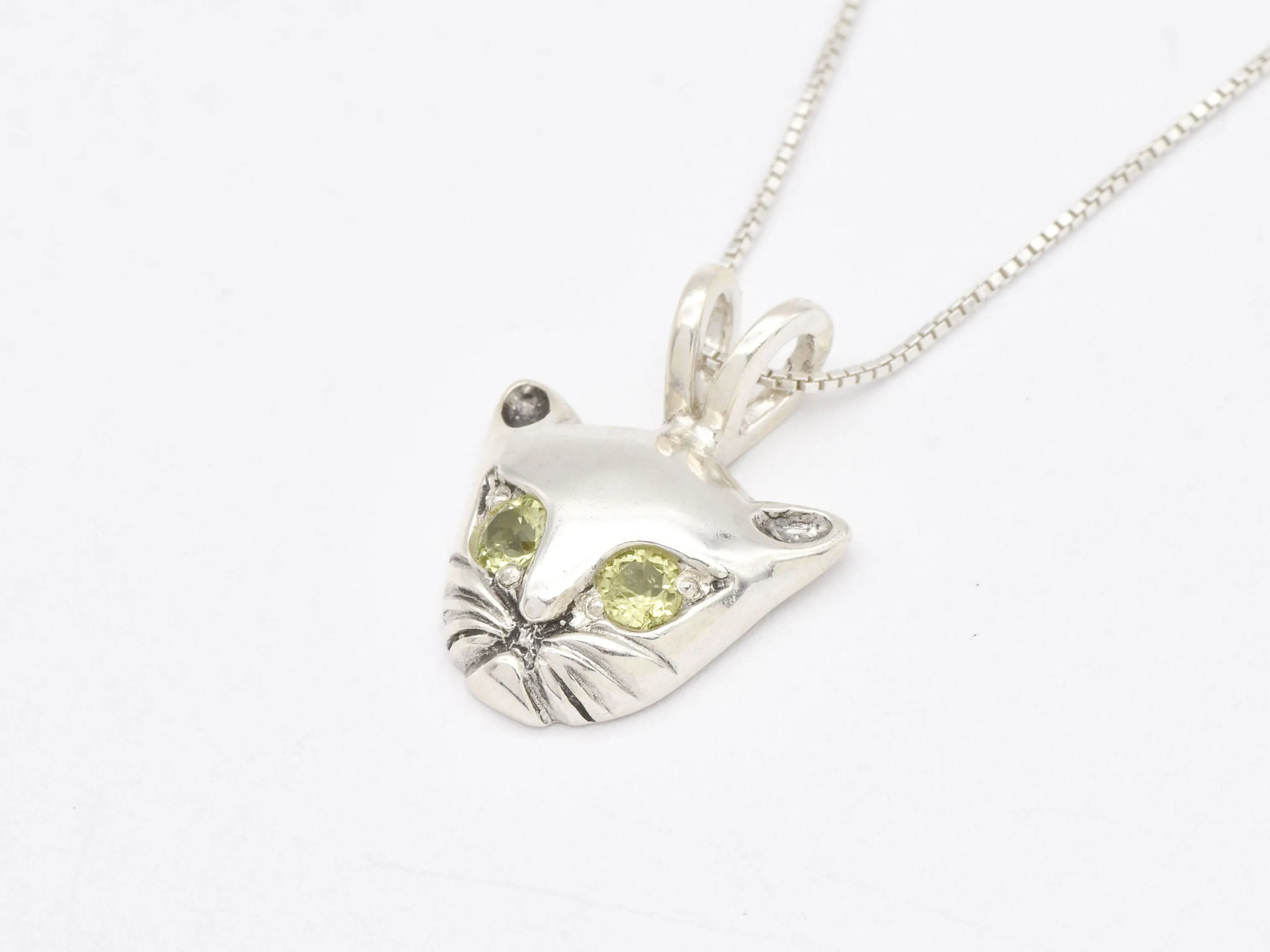 Genuine Peridot Cat Pendant - Cat Lover Necklace - Green Eye Cat Pendant