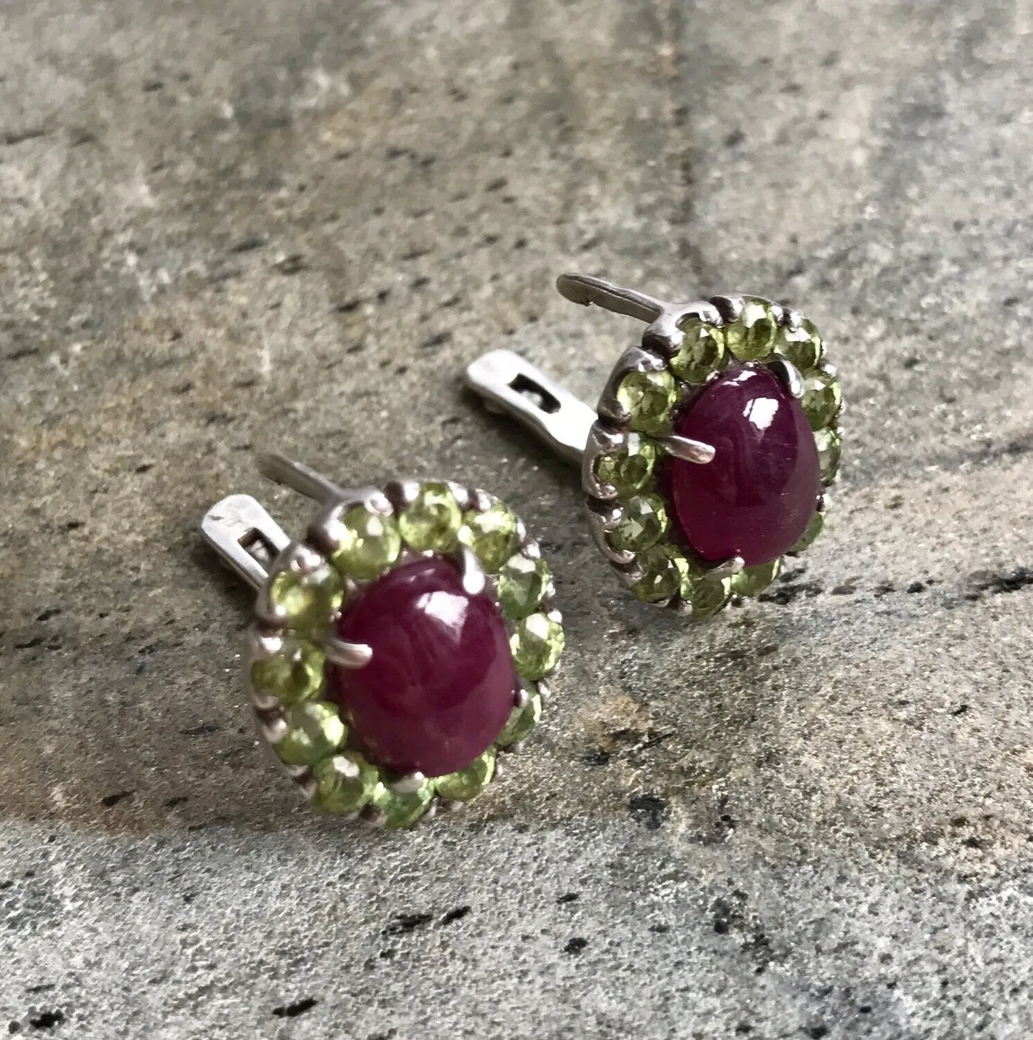 Genuine Ruby Earrings - Red Flower Earrings - Victorian Earrings