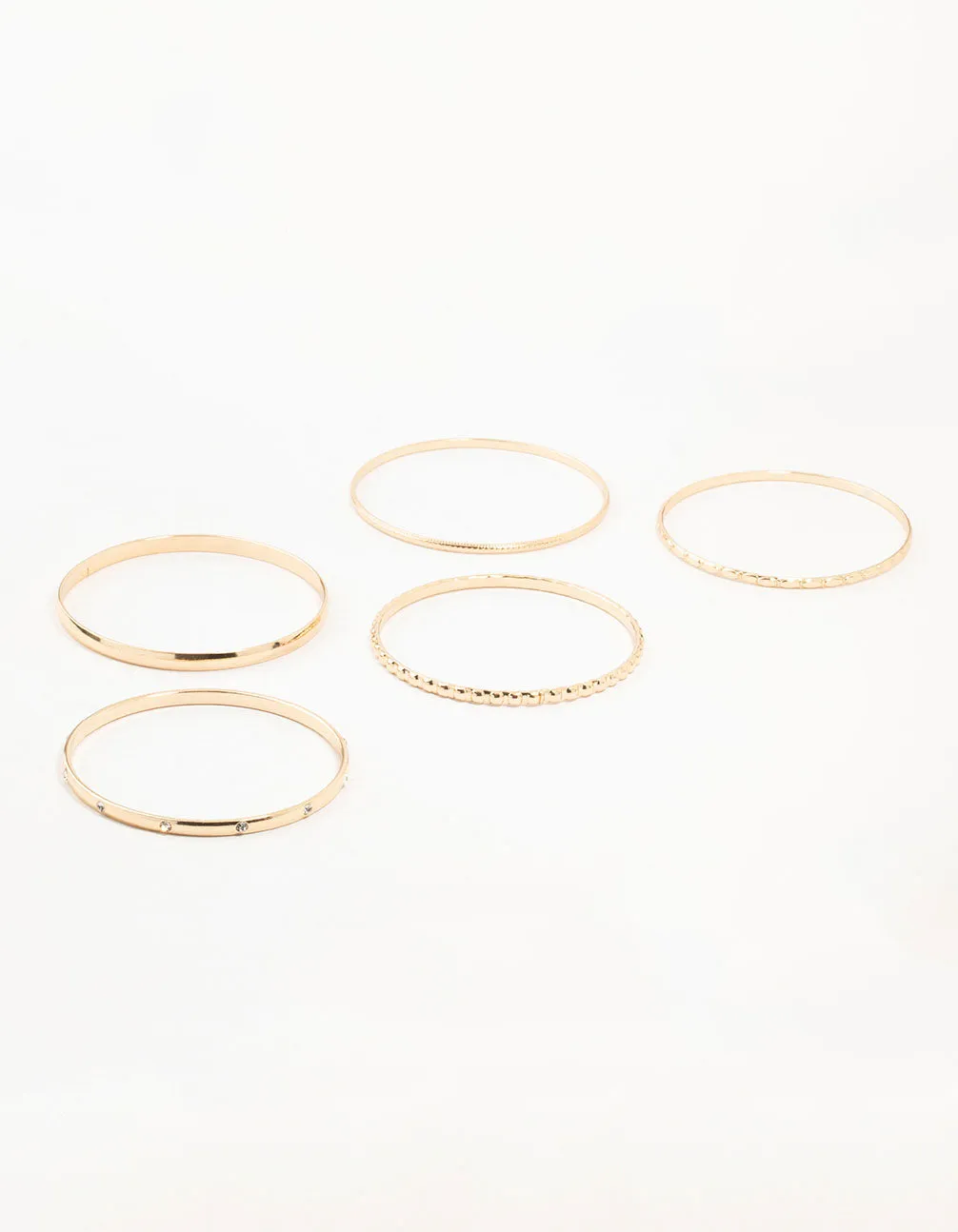 Gold Diamante & Textured Bangles 5-Pack