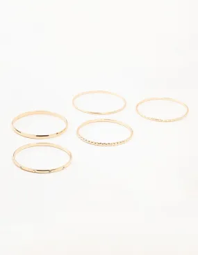 Gold Diamante & Textured Bangles 5-Pack