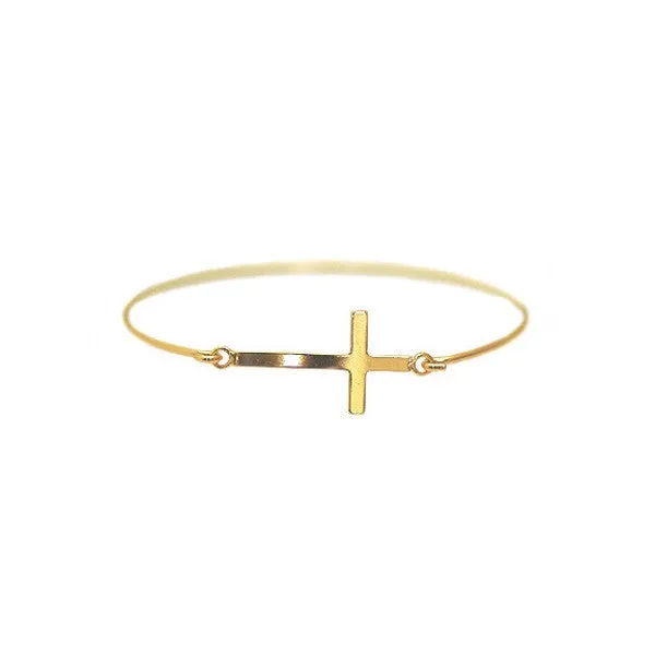 Gold Dipped Sideways Cross Bangle Bracelet Slim