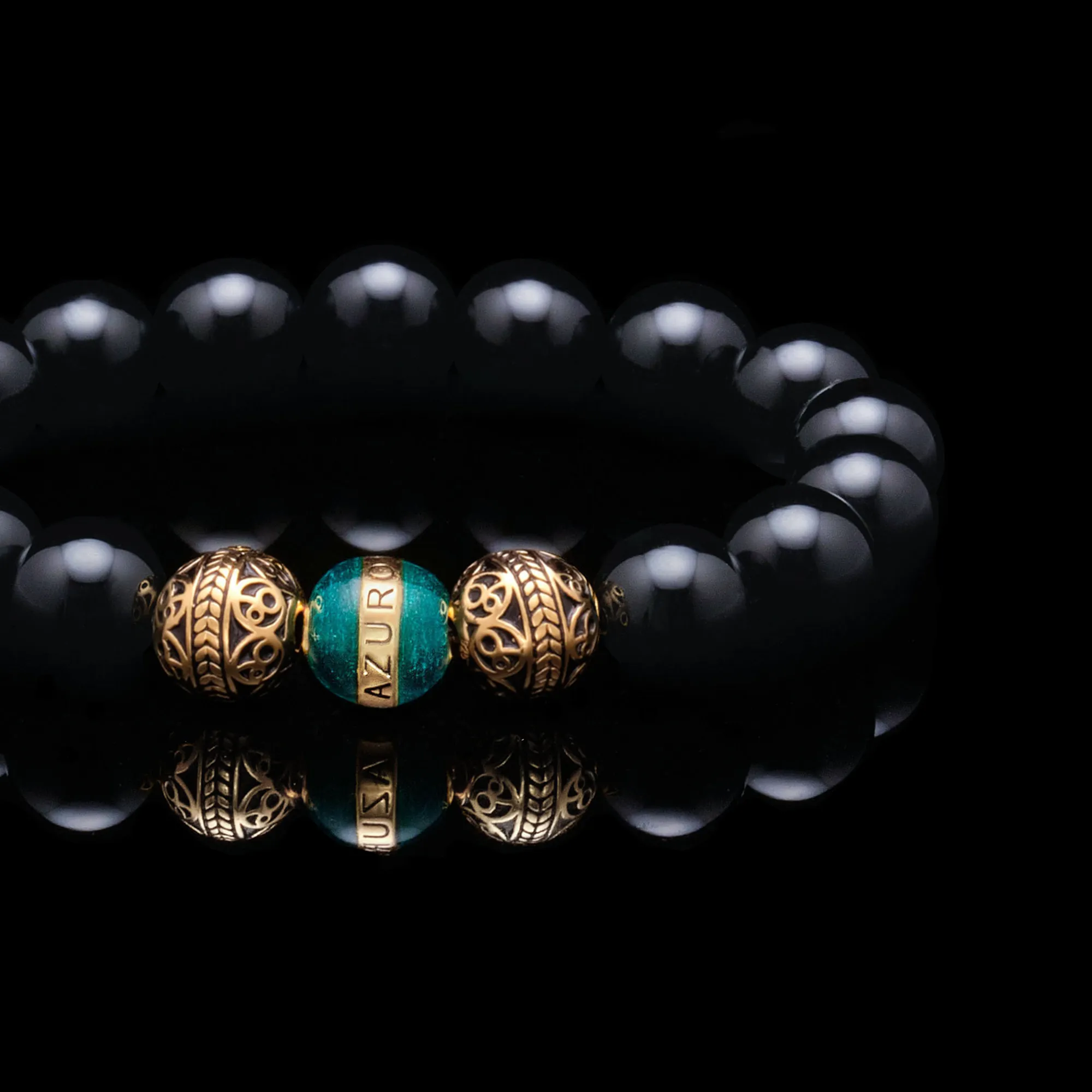 Gold Enamel Turquoise Obsidian Bracelet