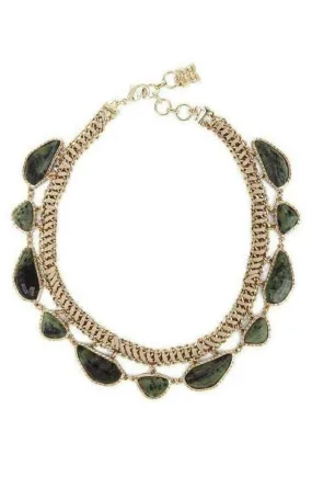 Gold Green Natural Stone Collar Necklace
