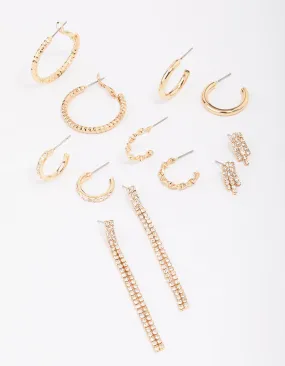 Gold Mixed Diamante Stud Earring 6-Pack