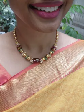 Gold polish beads with kundan beads & brown jade stone necklace
