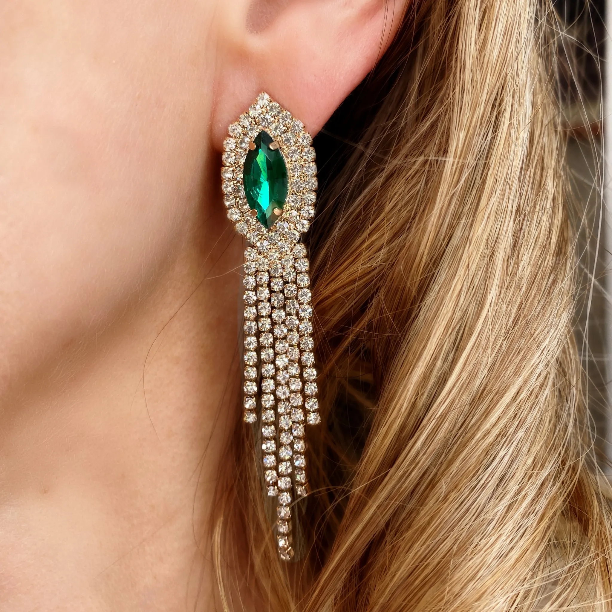 Green Earrings Diamante Earrings