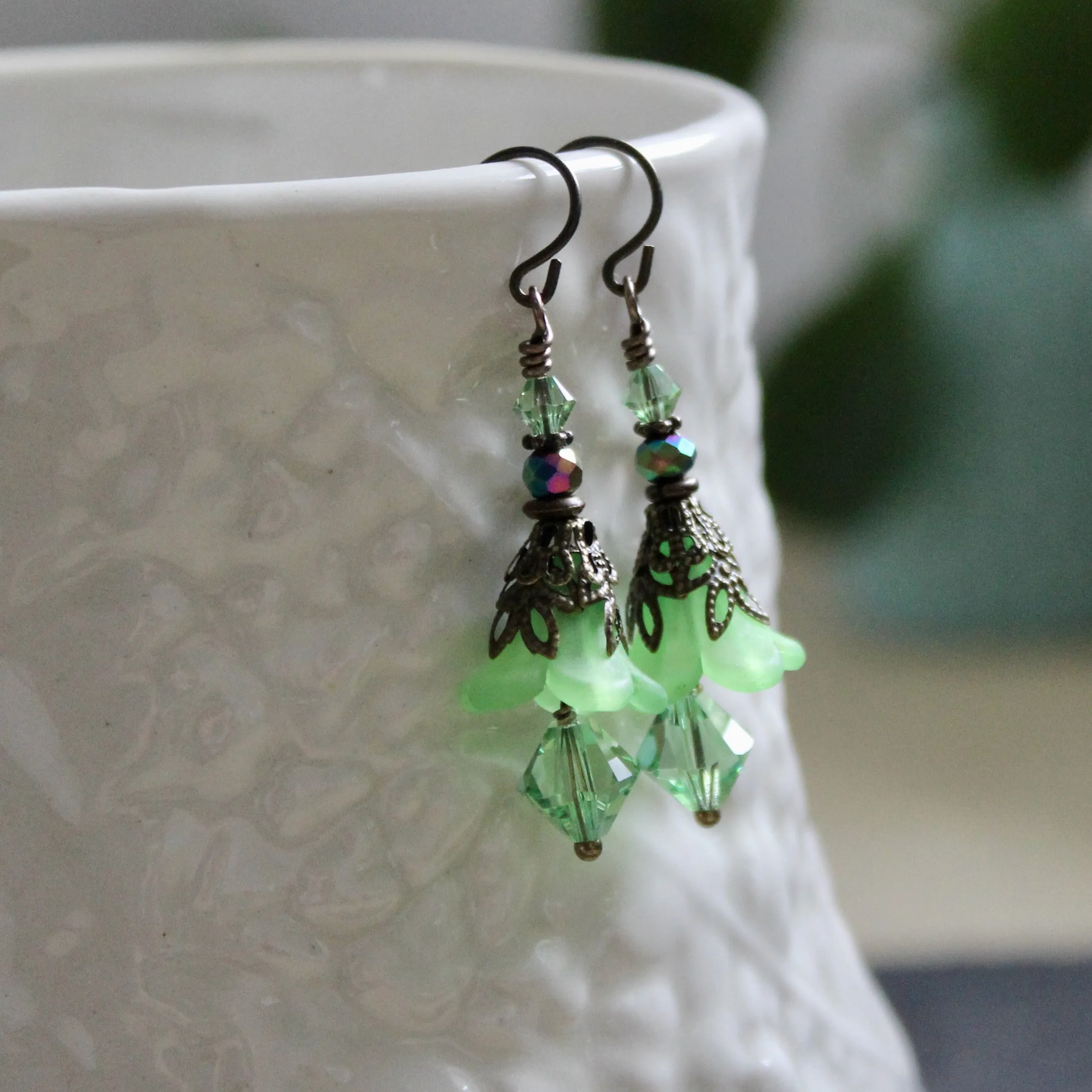 Green Hellebore Fairy Flower Earrings