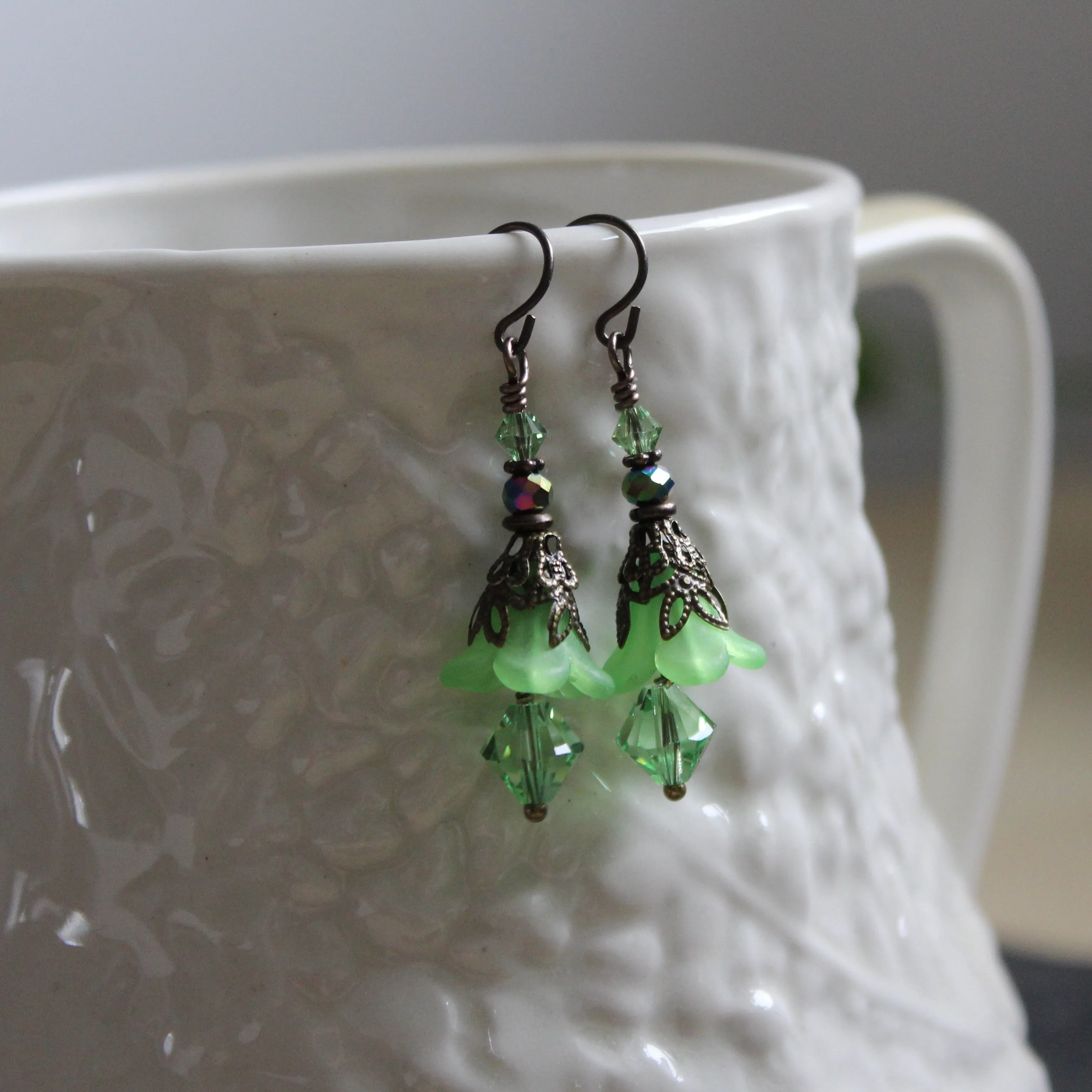 Green Hellebore Fairy Flower Earrings