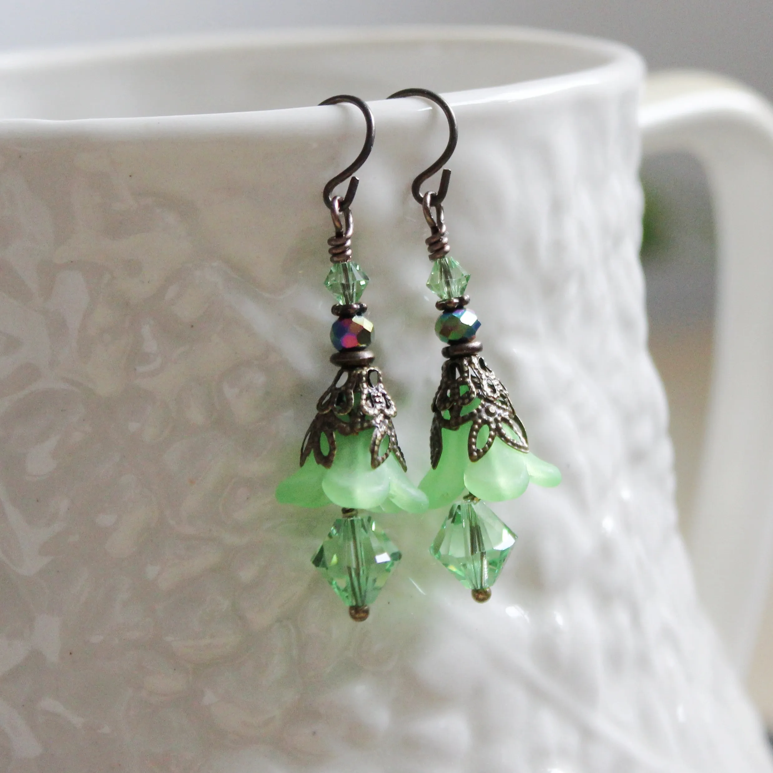 Green Hellebore Fairy Flower Earrings