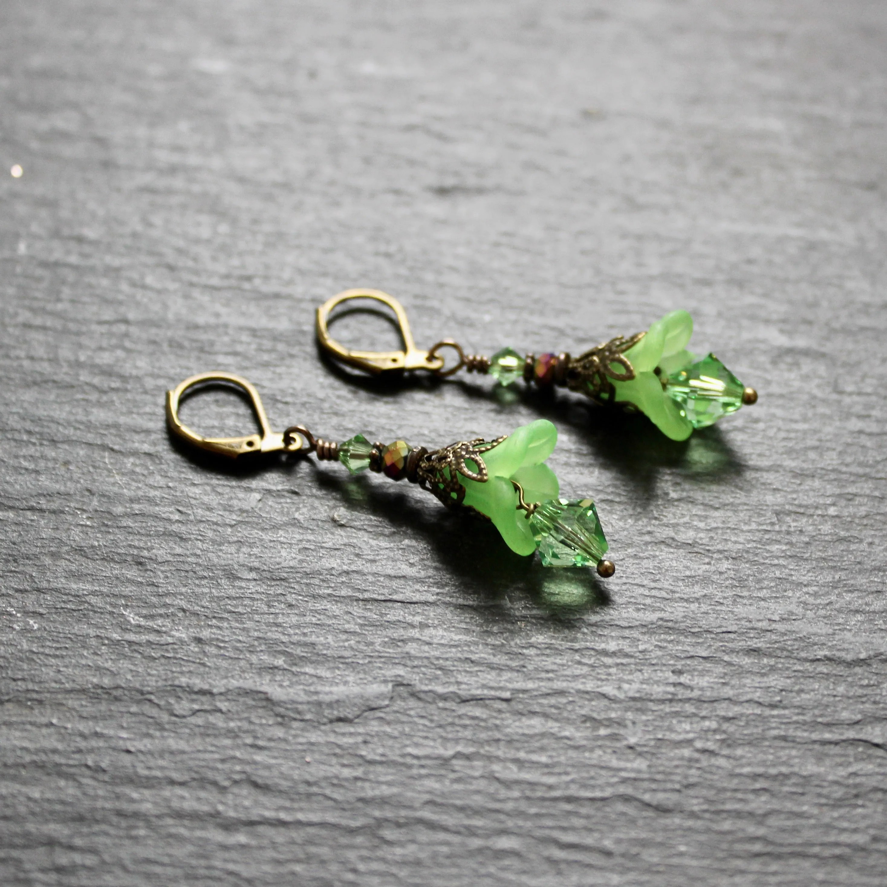 Green Hellebore Fairy Flower Earrings