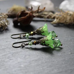 Green Hellebore Fairy Flower Earrings