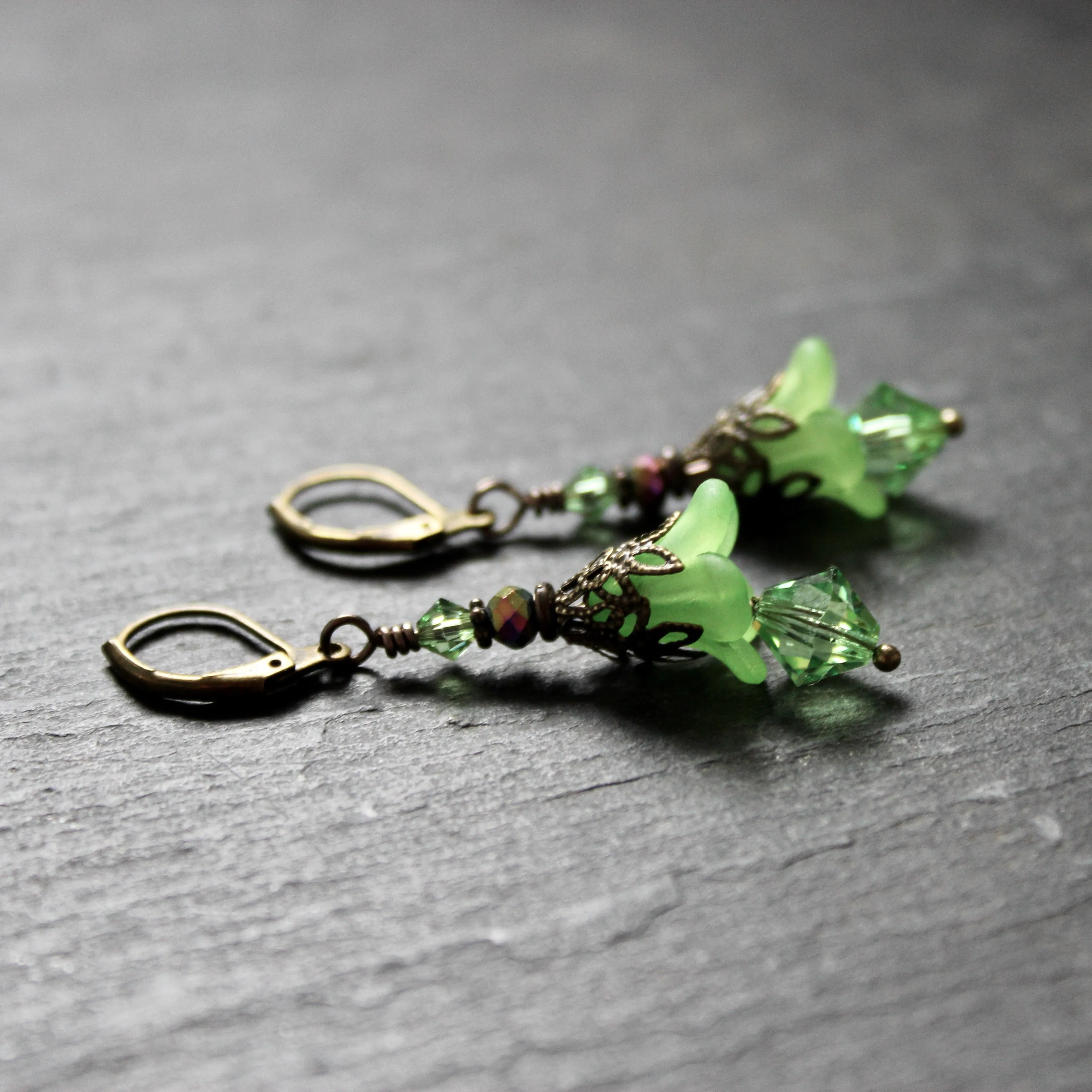 Green Hellebore Fairy Flower Earrings