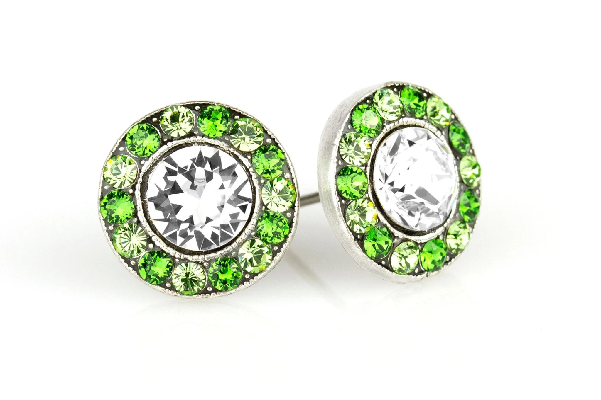 Green Hues Halo Stud Earrings