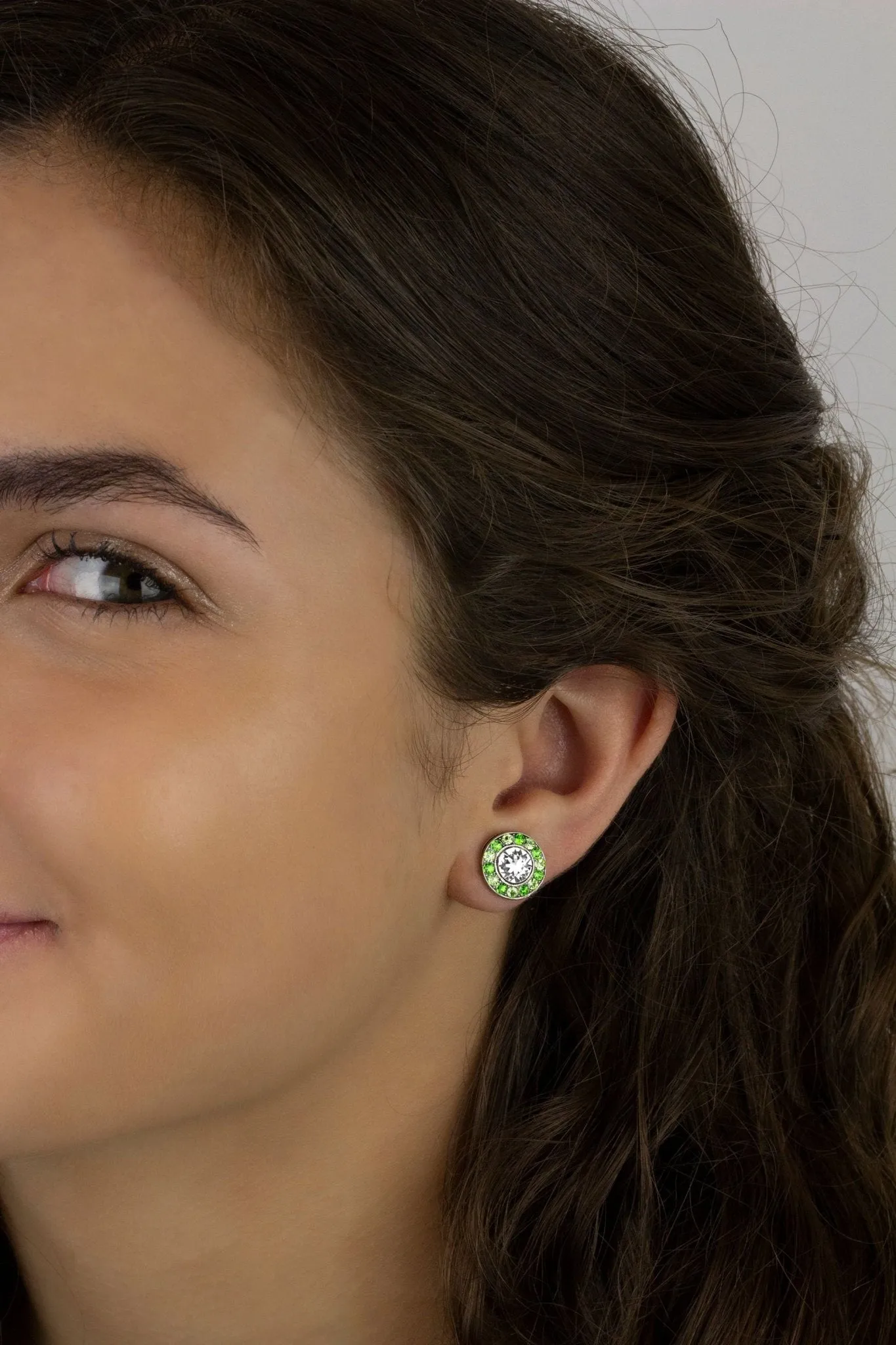 Green Hues Halo Stud Earrings