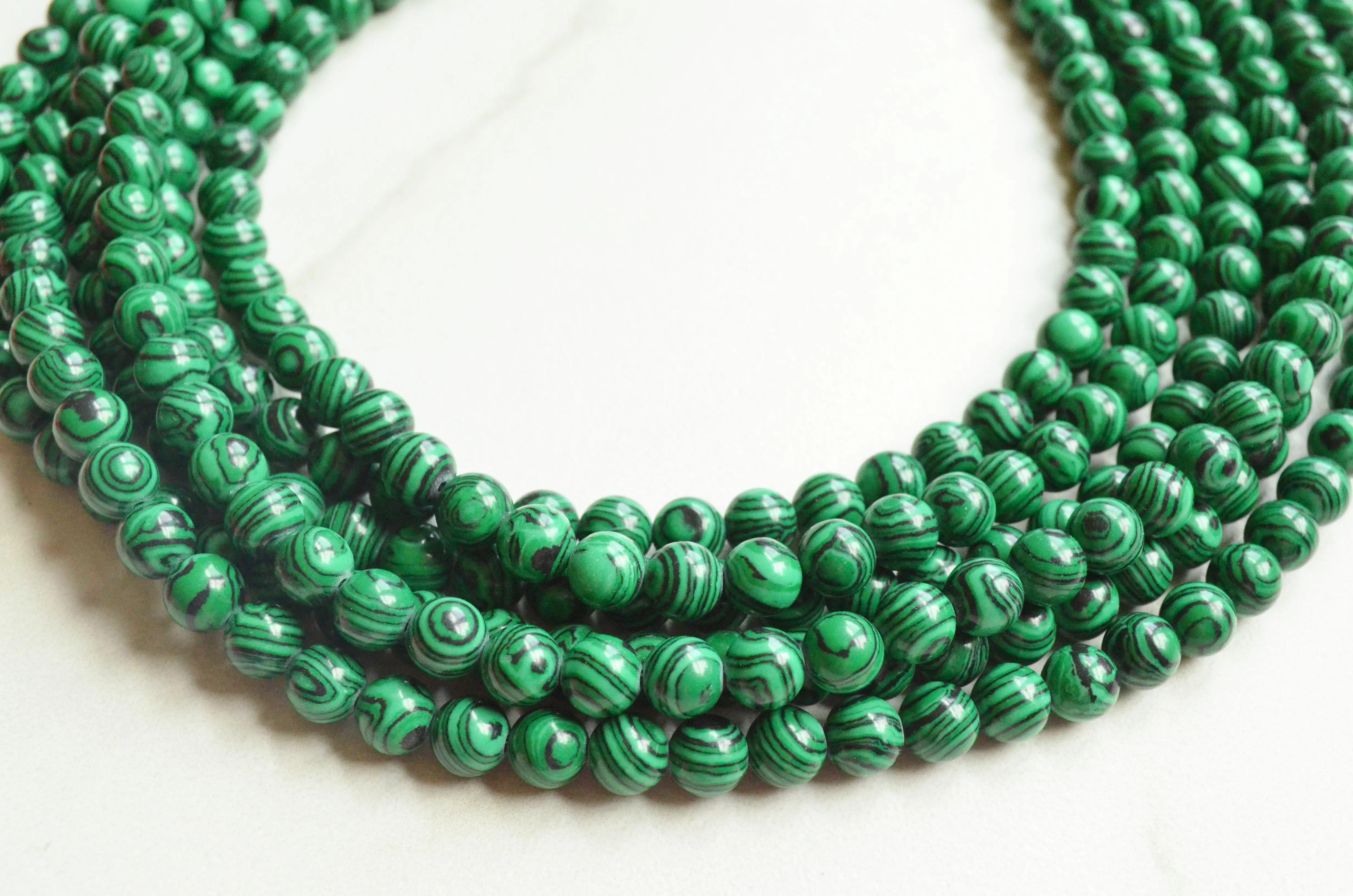 Green Malachite Statement Chunky Stone Bead Multi Strand Necklace - Michelle
