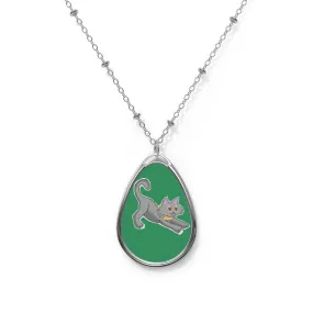 Grey Kitty Oval Necklace