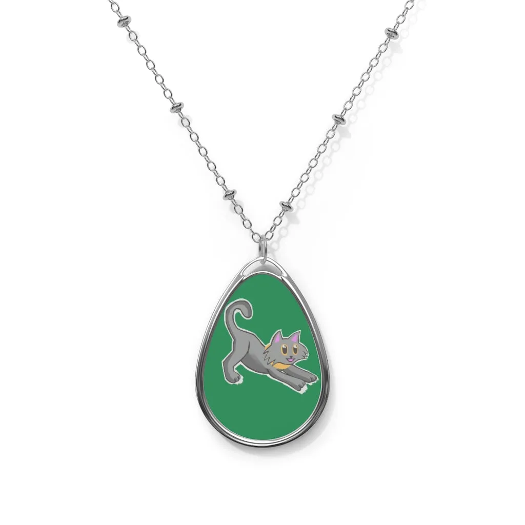 Grey Kitty Oval Necklace