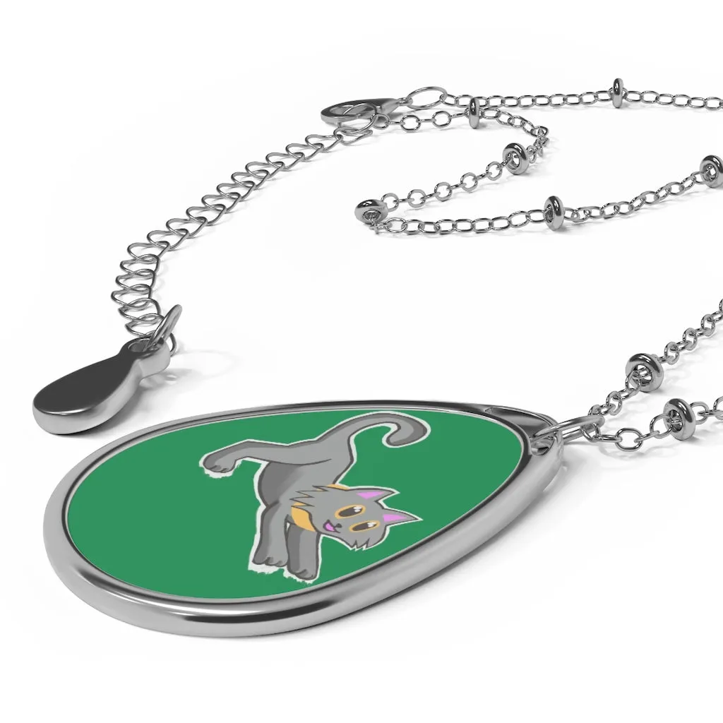 Grey Kitty Oval Necklace