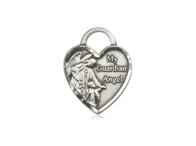 Guardian Angel Silver Heart Pendant With Chain Religious
