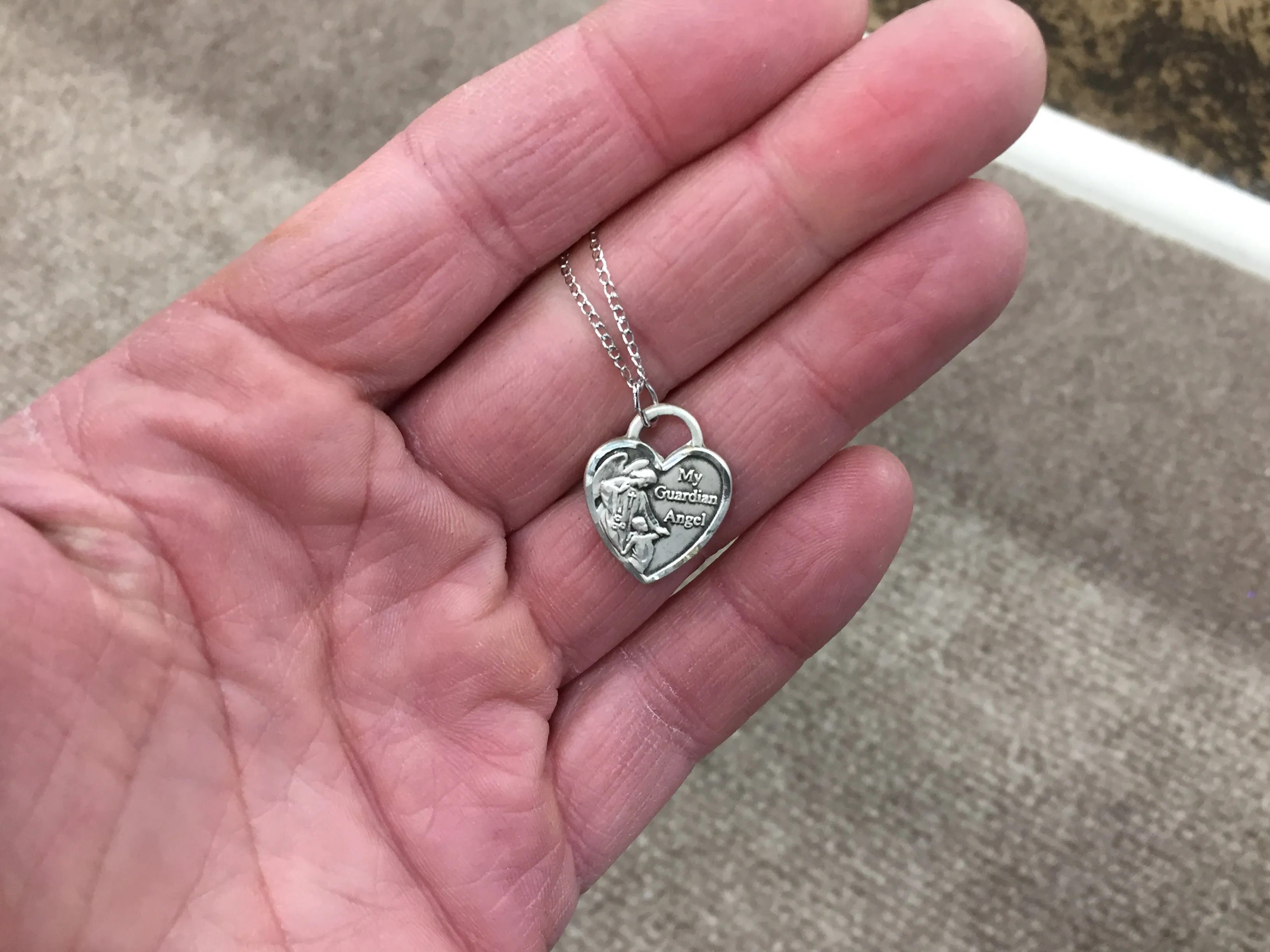 Guardian Angel Silver Heart Pendant With Chain Religious