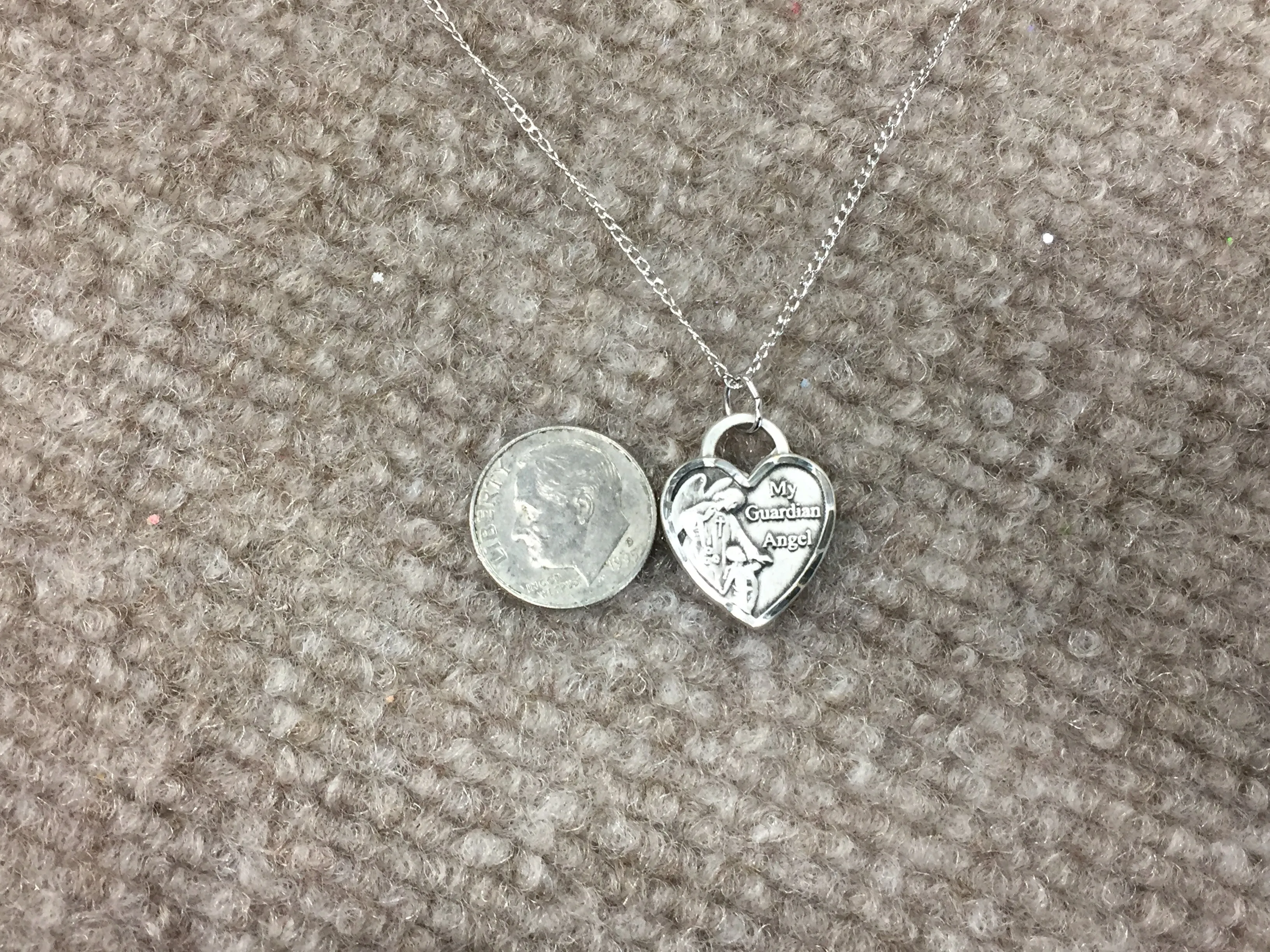 Guardian Angel Silver Heart Pendant With Chain Religious