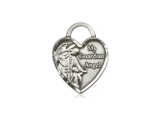 Guardian Angel Silver Heart Pendant With Chain Religious