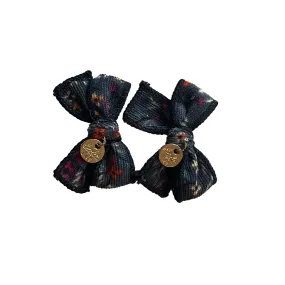 Halo Luxe Elsie Printed Corduroy Double Bow Clip - Indigo Floral