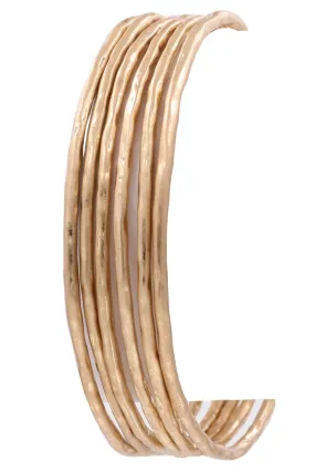 Hammered Metal Bangle Bracelet Set- Gold