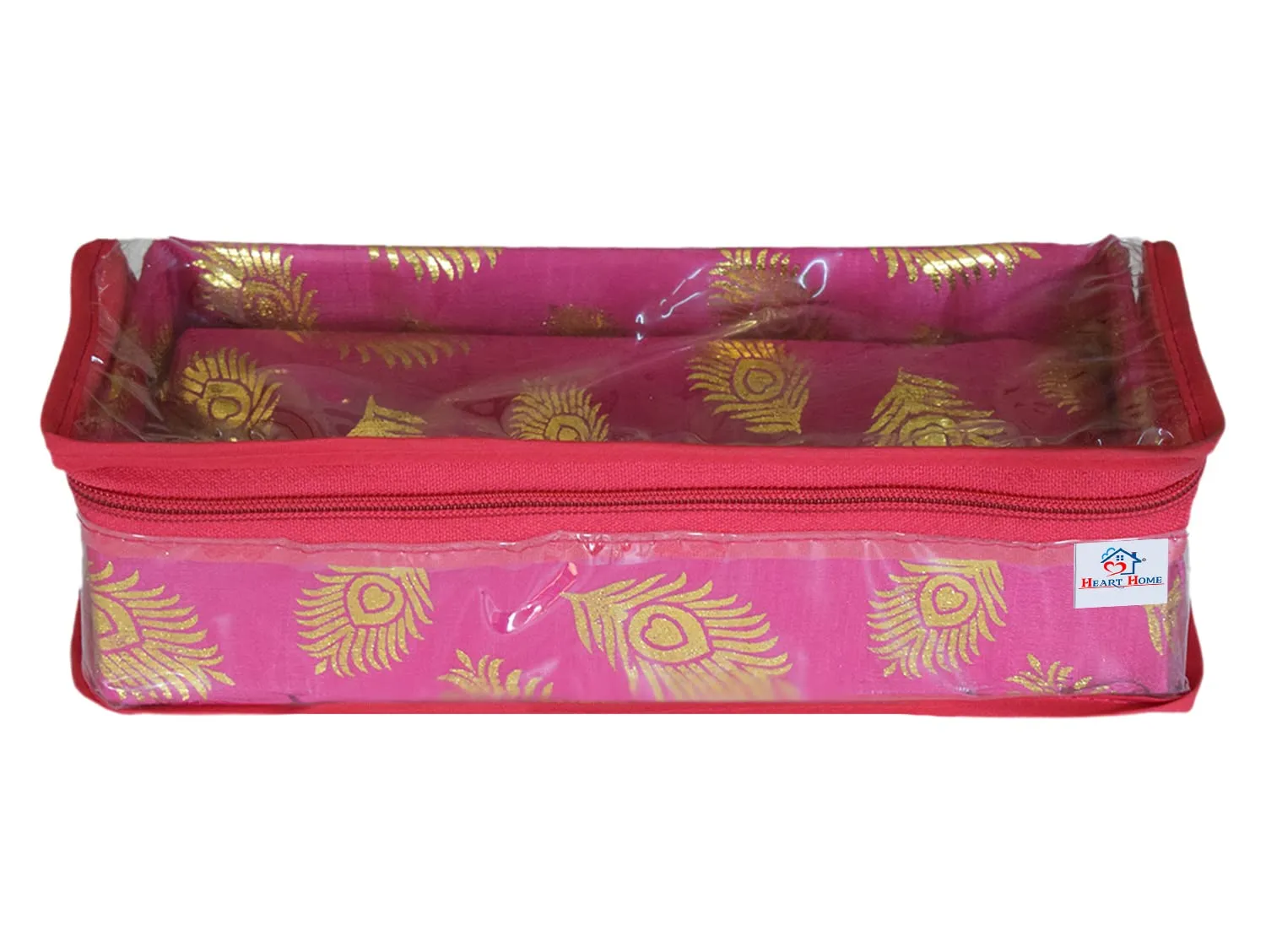 Heart Home Multipurpose Bareque Seamless Design Laminated 1 Rod Bangle Box/Organizer/Case With Tranasparent Top - Pack of 2 (Pink)-47HH0435