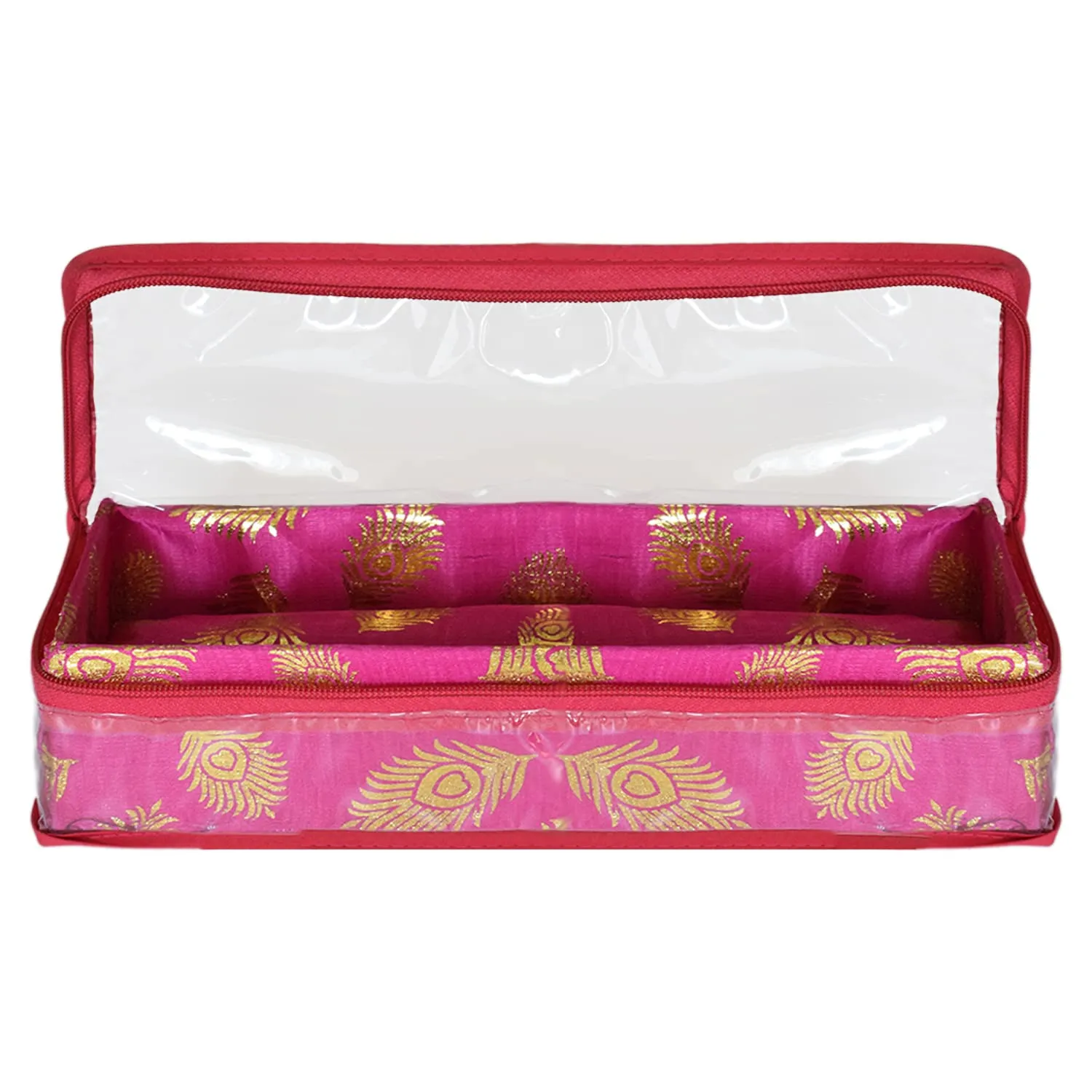 Heart Home Multipurpose Bareque Seamless Design Laminated 1 Rod Bangle Box/Organizer/Case With Tranasparent Top - Pack of 2 (Pink)-47HH0435