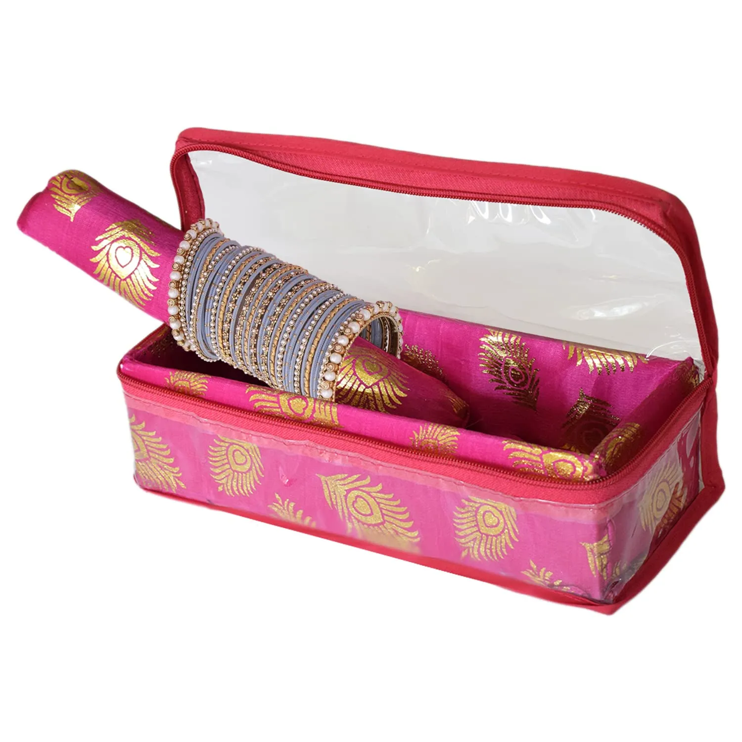 Heart Home Multipurpose Bareque Seamless Design Laminated 1 Rod Bangle Box/Organizer/Case With Tranasparent Top - Pack of 2 (Pink)-47HH0435