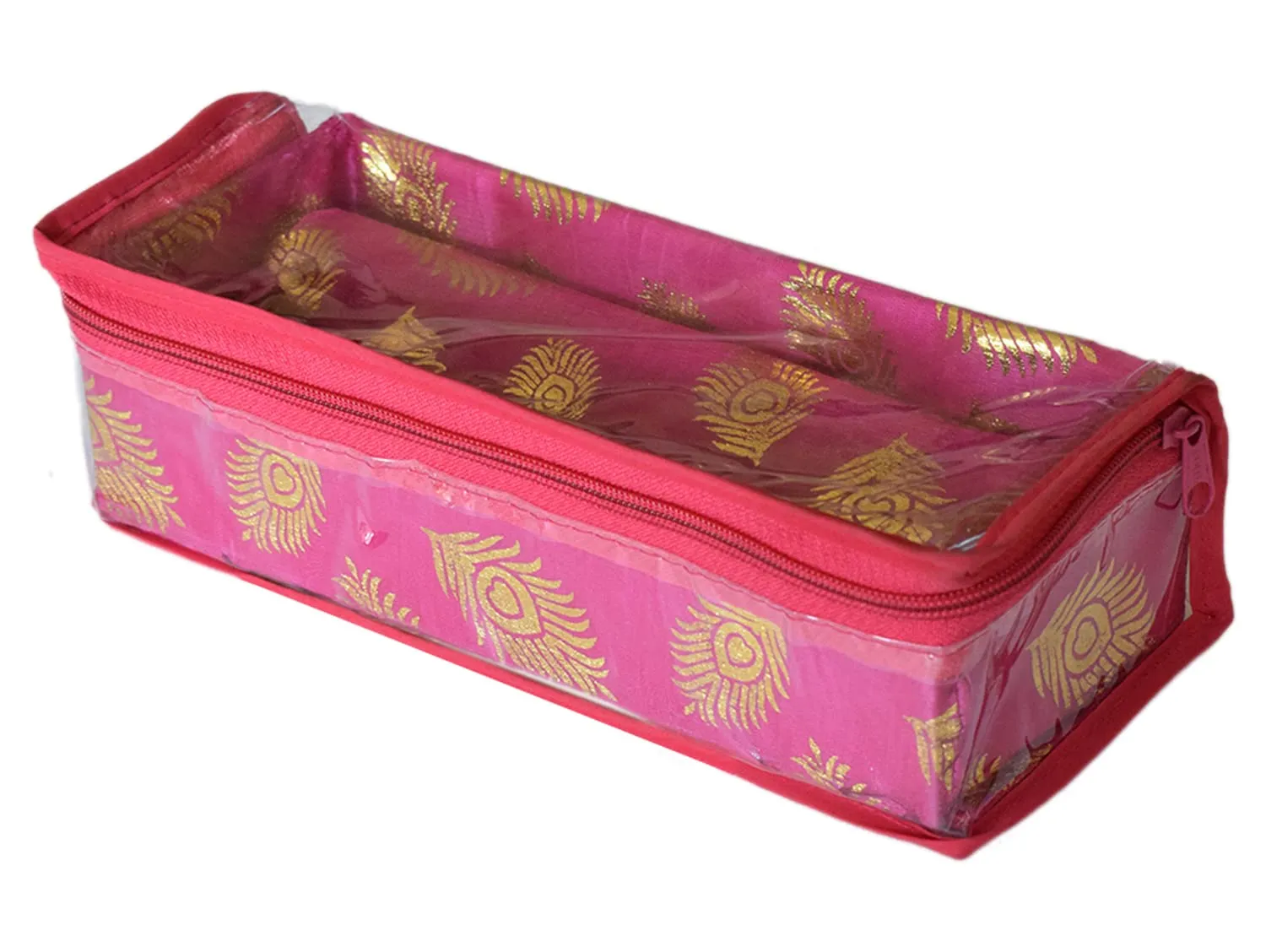 Heart Home Multipurpose Bareque Seamless Design Laminated 1 Rod Bangle Box/Organizer/Case With Tranasparent Top - Pack of 2 (Pink)-47HH0435