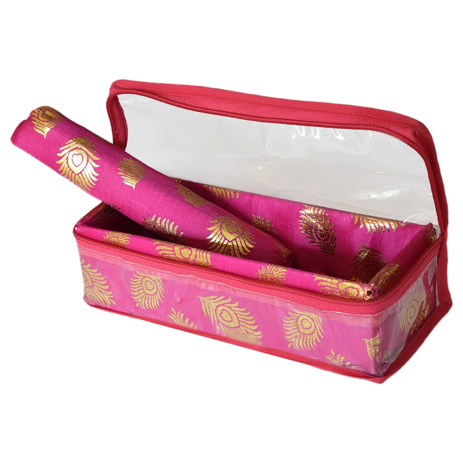 Heart Home Multipurpose Bareque Seamless Design Laminated 1 Rod Bangle Box/Organizer/Case With Tranasparent Top - Pack of 2 (Pink)-47HH0435