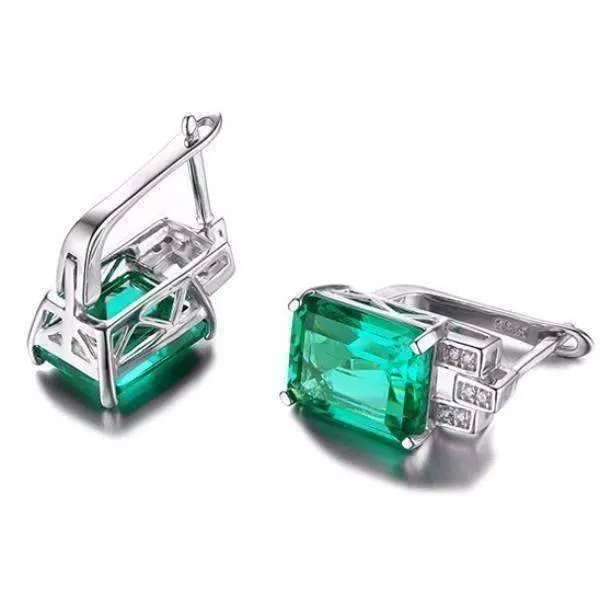 Heritage 8CT Emerald Cut Simulated Russian Emerald IOBI Precious Gems 925 Sterling Silver Earrings