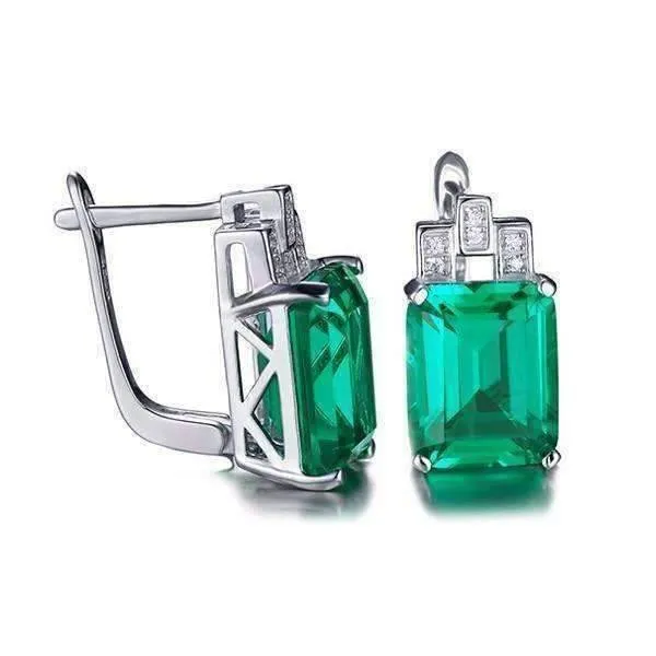 Heritage 8CT Emerald Cut Simulated Russian Emerald IOBI Precious Gems 925 Sterling Silver Earrings