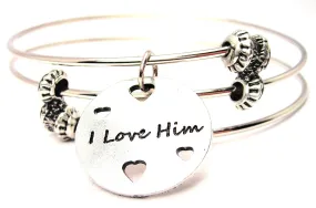 I Love Him With Hearts Triple Style Expandable Bangle Bracelet