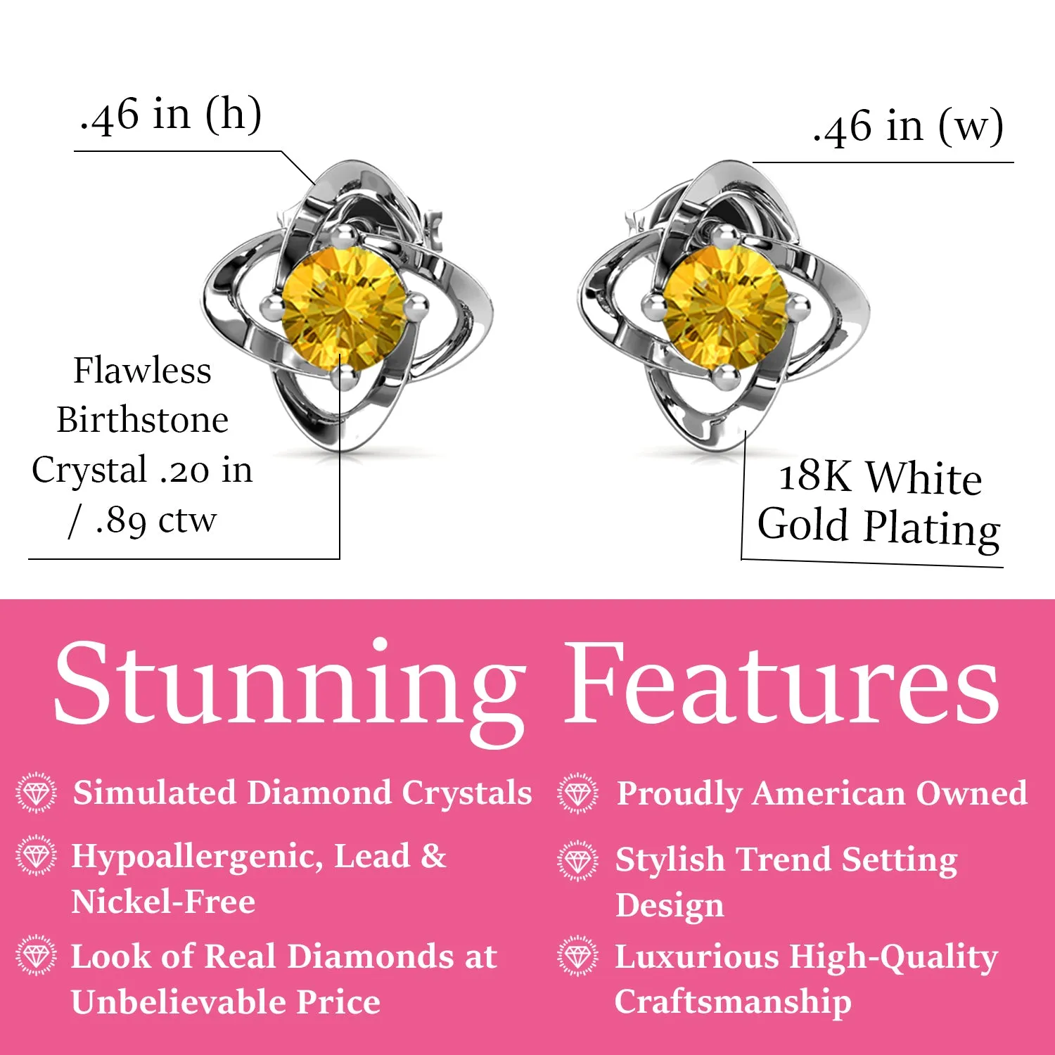 Infinity November Birthstone Peridot Earrings 18k White Gold Plated Silver Birthstone Earrings with Swarovski Crystals
