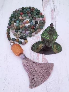 Jade Buddha Mala Necklace on India Agate