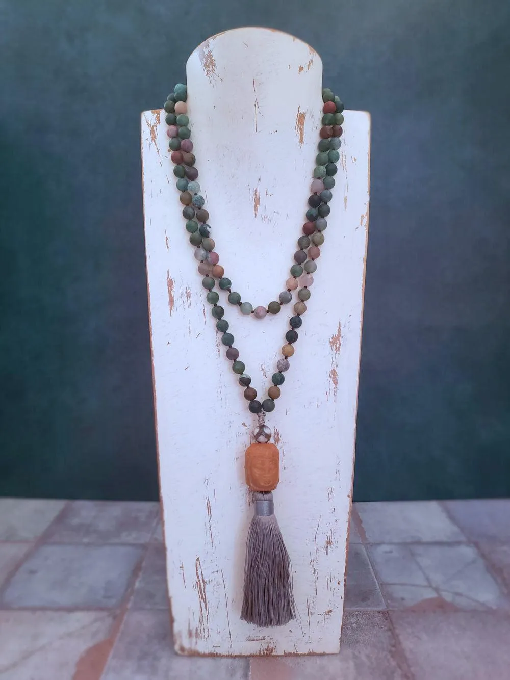 Jade Buddha Mala Necklace on India Agate