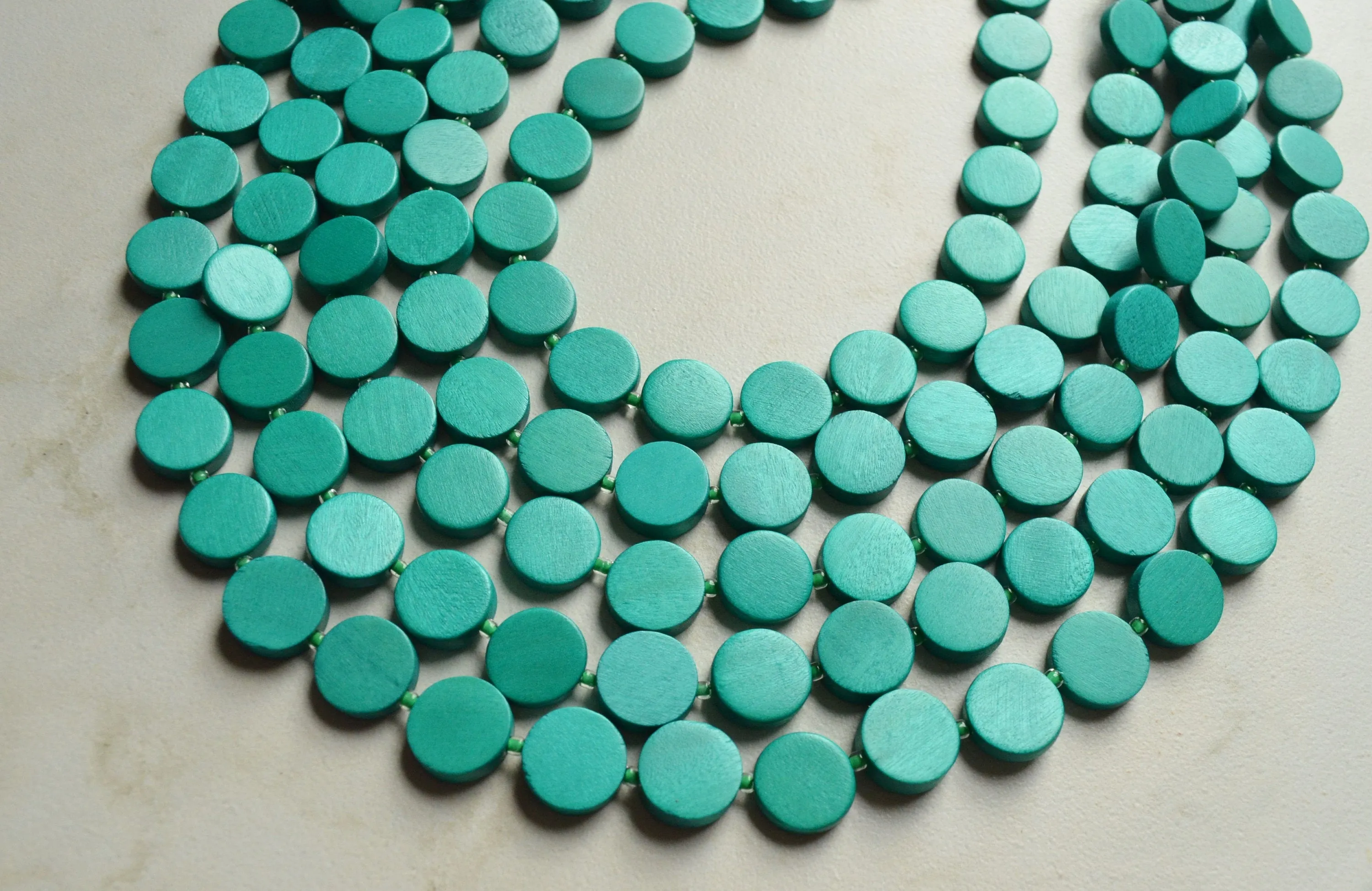 Jade Green Wood Chunky Multi Strand Statement Necklace - Charlotte
